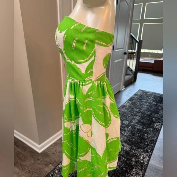 Lilly Pulitzer 🌱Dress Sz 2 Lottie Resort White Green Leaf Gold glitter ✨ - Picture 3 of 15
